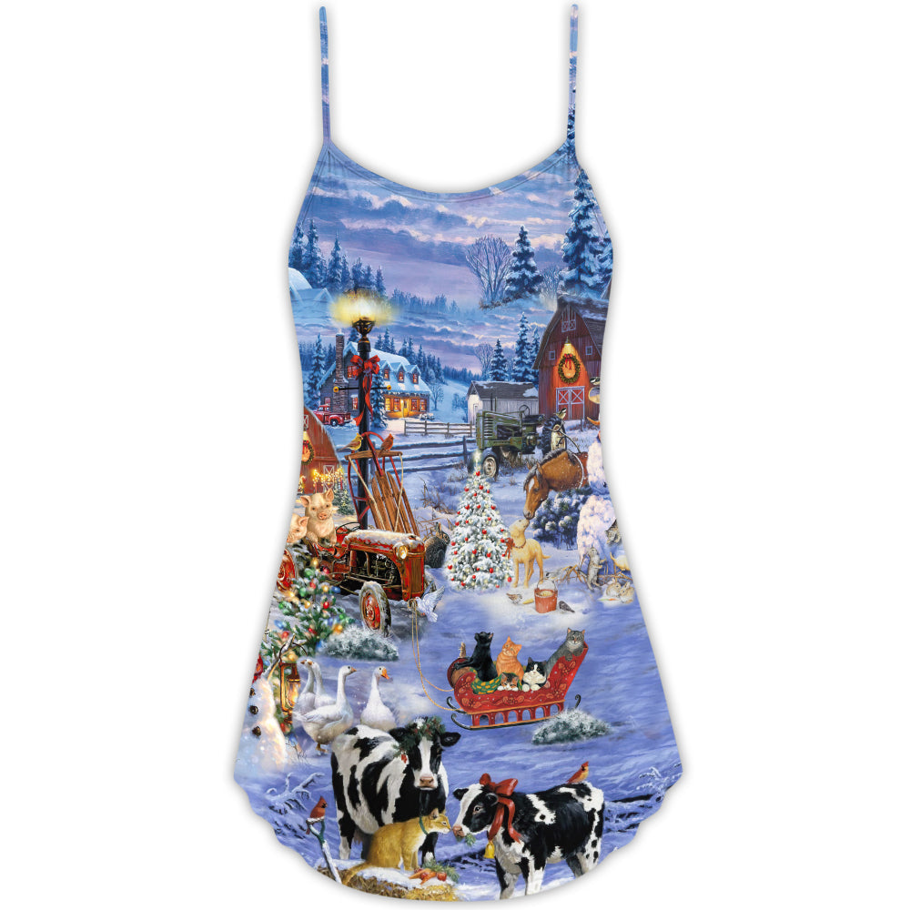 Christmas Love Farm Happy Life – Women's Summer Sleeveless V-Neck Camisole Dress