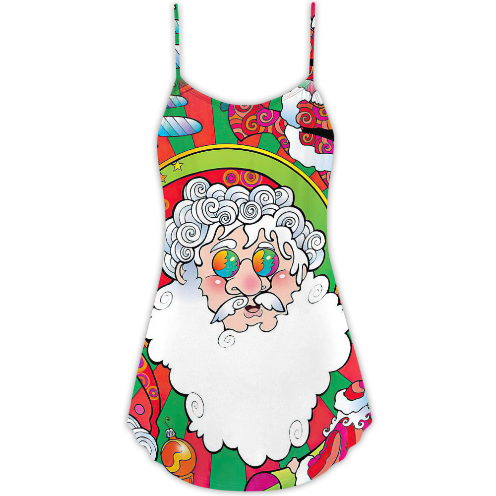 Psychedelic Hippie Santa Christmas – Women's Summer Sleeveless V-Neck Camisole Dress