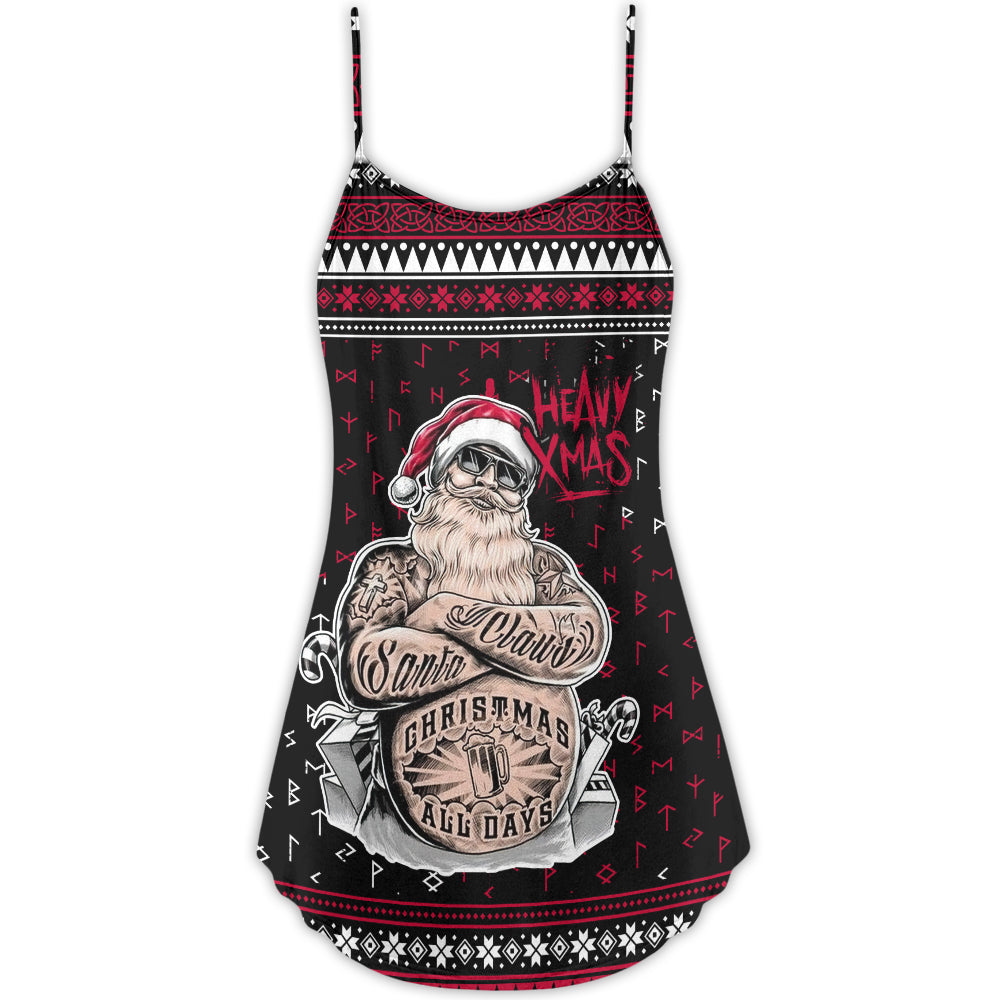 Christmas Tattoo Santa Funny – Women's Summer Sleeveless V-Neck Camisole Dress