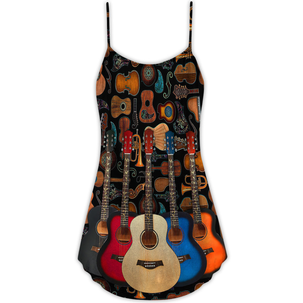 Guitar Lover Happy Life Music – Women's Summer Sleeveless V-Neck Camisole Dress