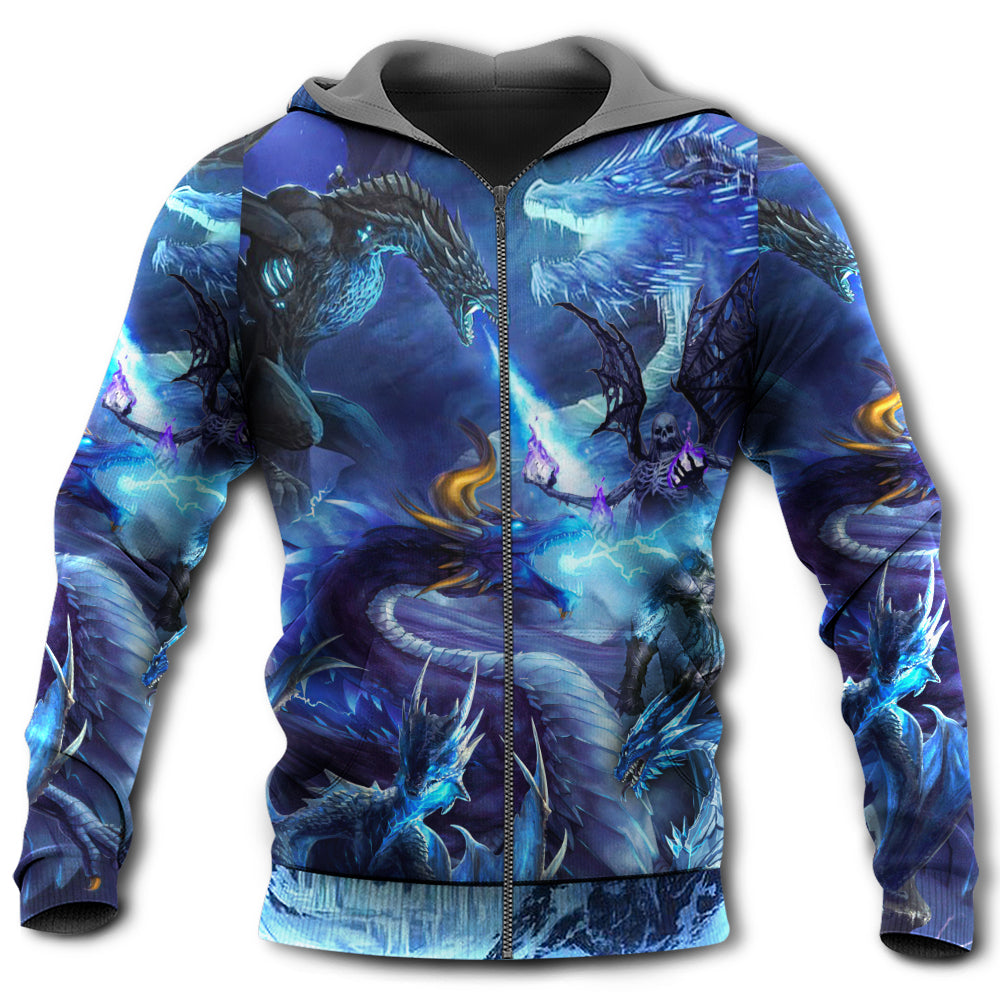 Blue Dragon Skull Lightning - 3D Hoodie
