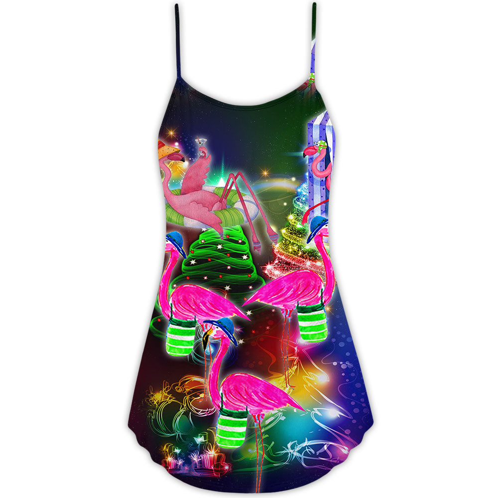 Flamingo Love Beach Christmas – Women's Summer Sleeveless V-Neck Camisole Dress