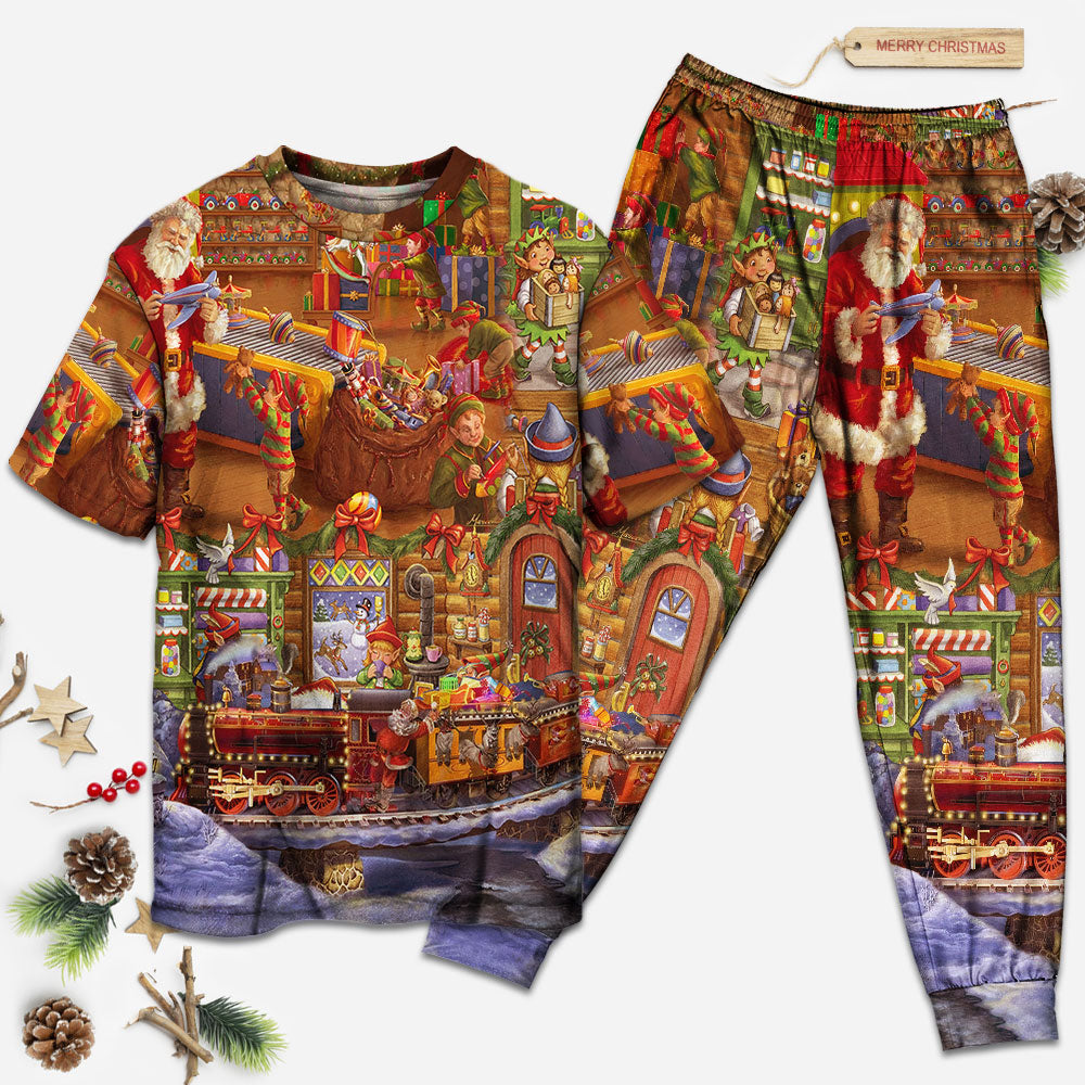 Christmas Santa And Happiness - Pajamas Short Sleeve - Owls Matrix LTD