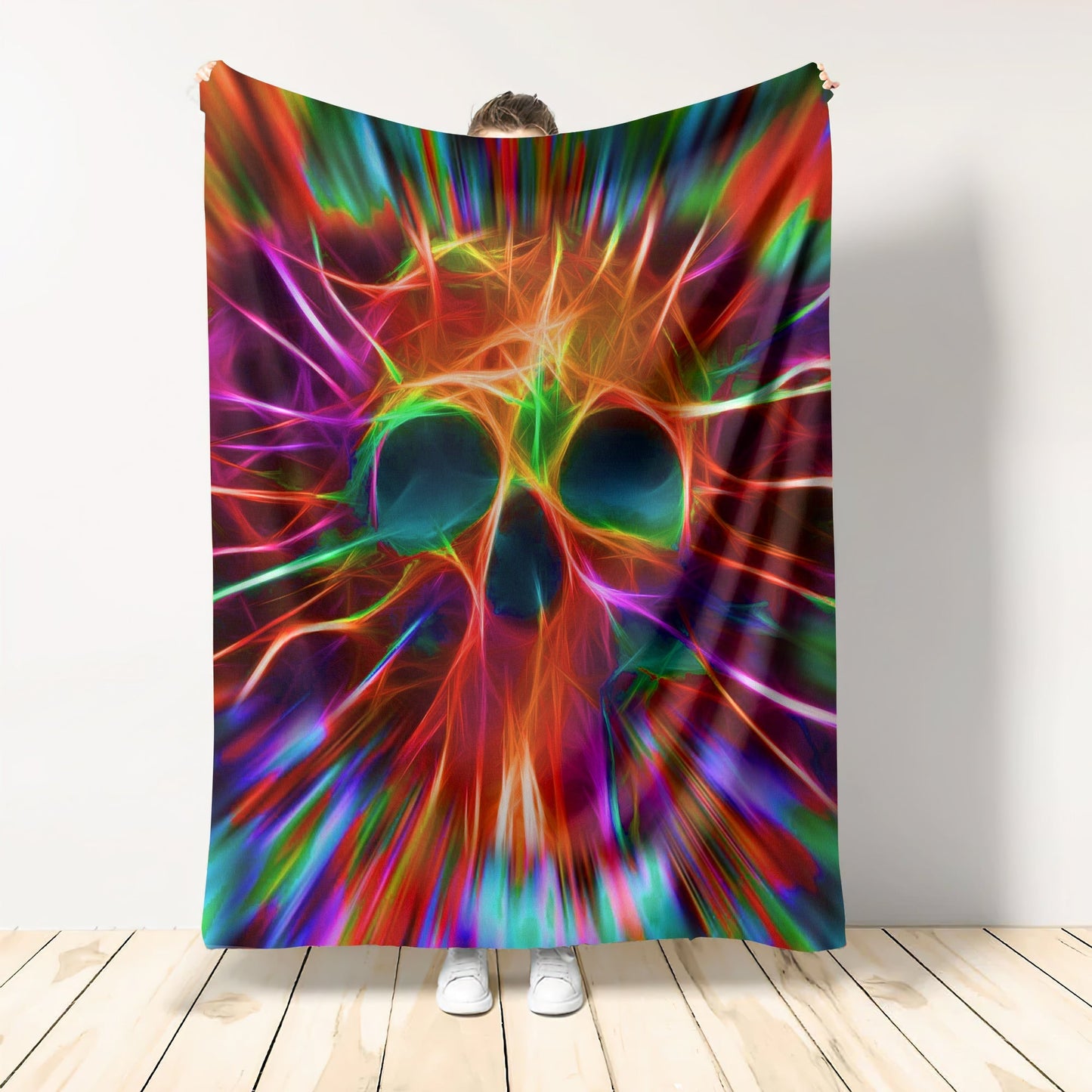Skull Rainbow Color Love Flannel Blanket For Soft Bed Couch And Home Comfort
