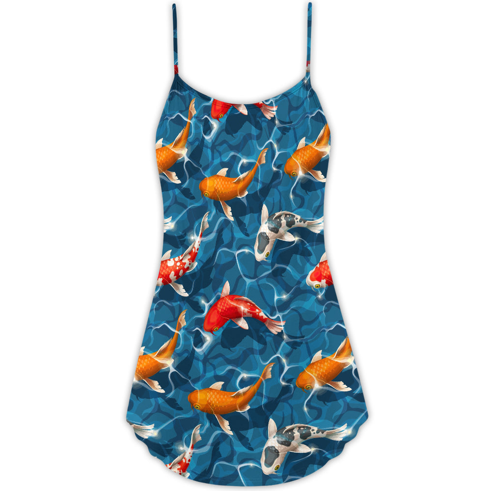 Koi Fish Swimming Pond – Women's Summer Sleeveless V-Neck Camisole Dress