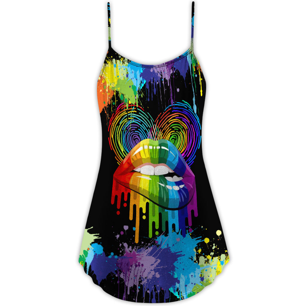 Pride Lips Color Of Happiness – Women's Summer Sleeveless V-Neck Camisole Dress