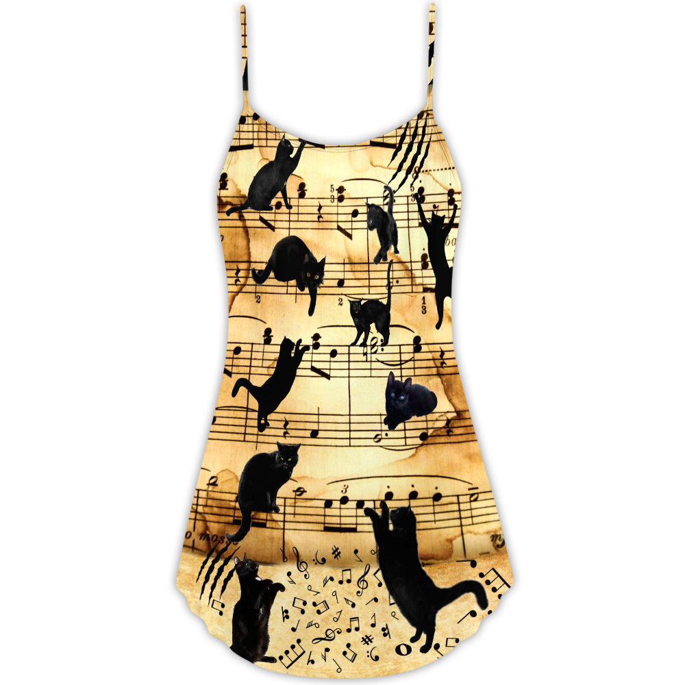 Cat Love Music Notes – Women's Summer Sleeveless V-Neck Camisole Dress