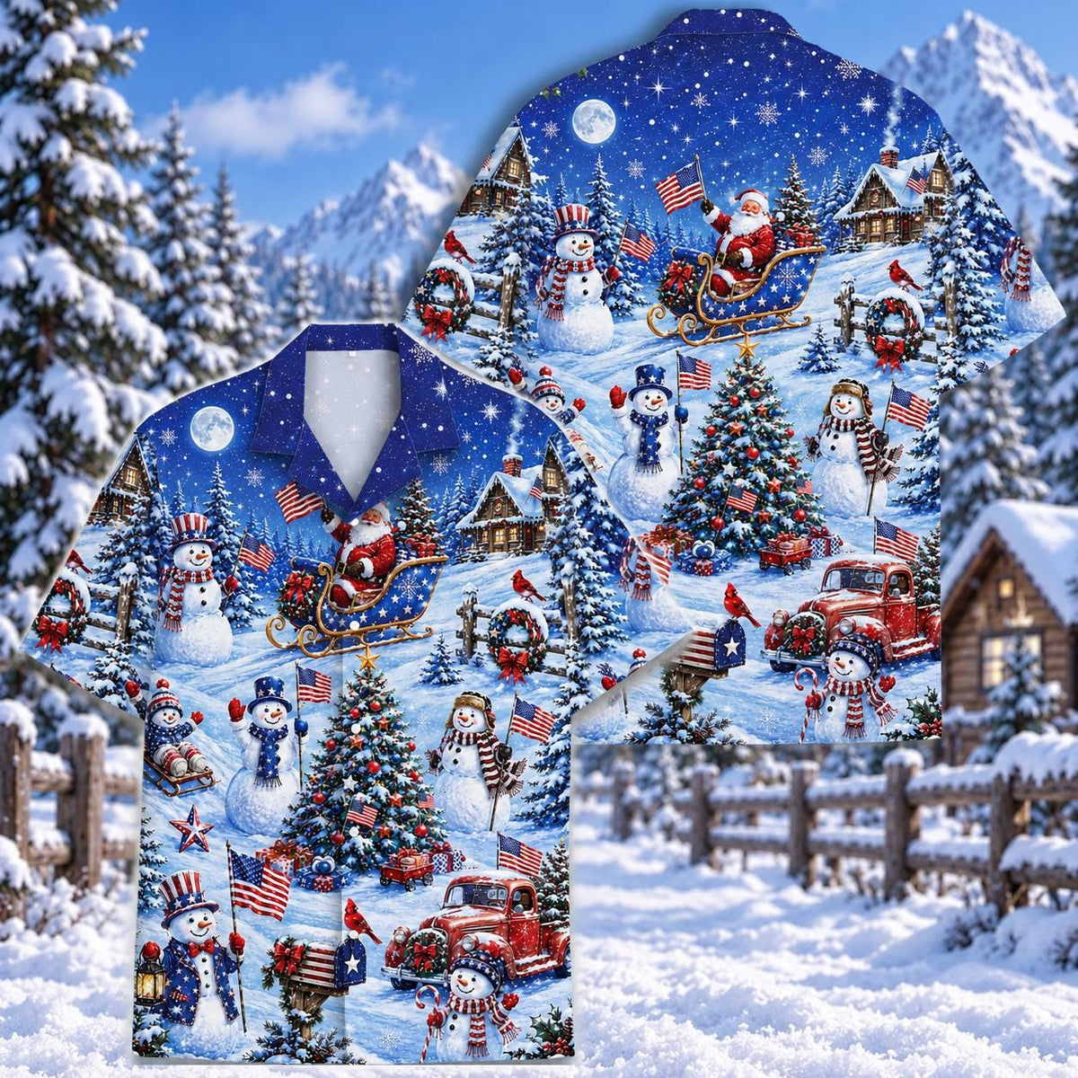 Patriotic Christmas USA Snowman Winter Holiday – Hawaiian Shirt