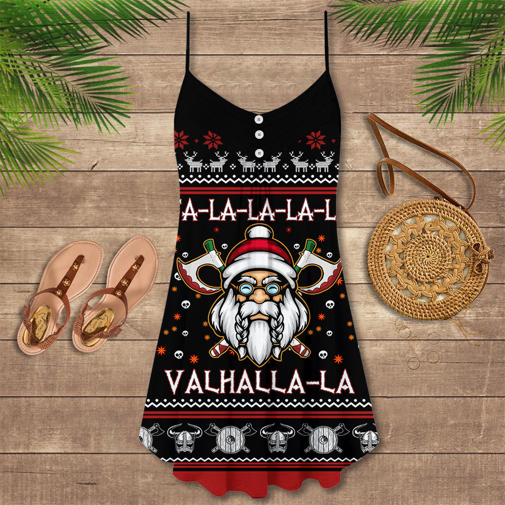 Nordic Warrior Red And White – Women's Summer Sleeveless V-Neck Camisole Dress