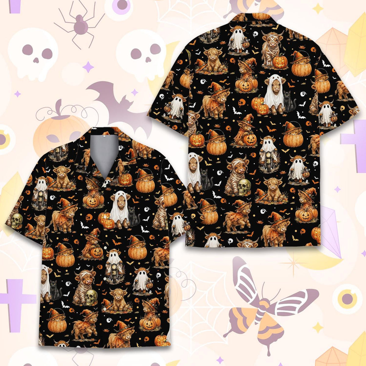 Halloween Highland Cow Witch Ghost Costume – Hawaiian Shirt