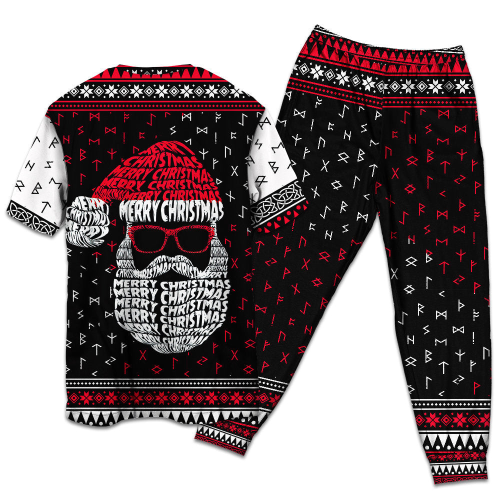 Christmas Santa Claus Retro Viking Pattern - Pajamas Short Sleeve - Owls Matrix LTD