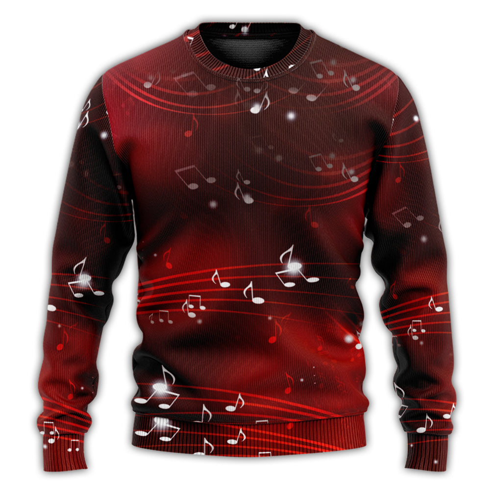 Music Notes Blurry Lights Dark Red – Sweater - Ugly Christmas Sweater