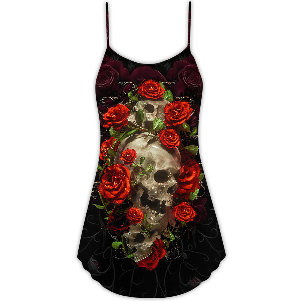 Skull And Roses Art – Women's Summer Sleeveless V-Neck Camisole Dress