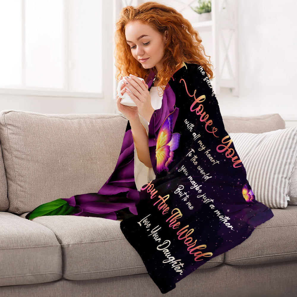 Purple Rose Butterfly Dear Mom Letter Flannel Blanket For Relaxing At Home And Travel