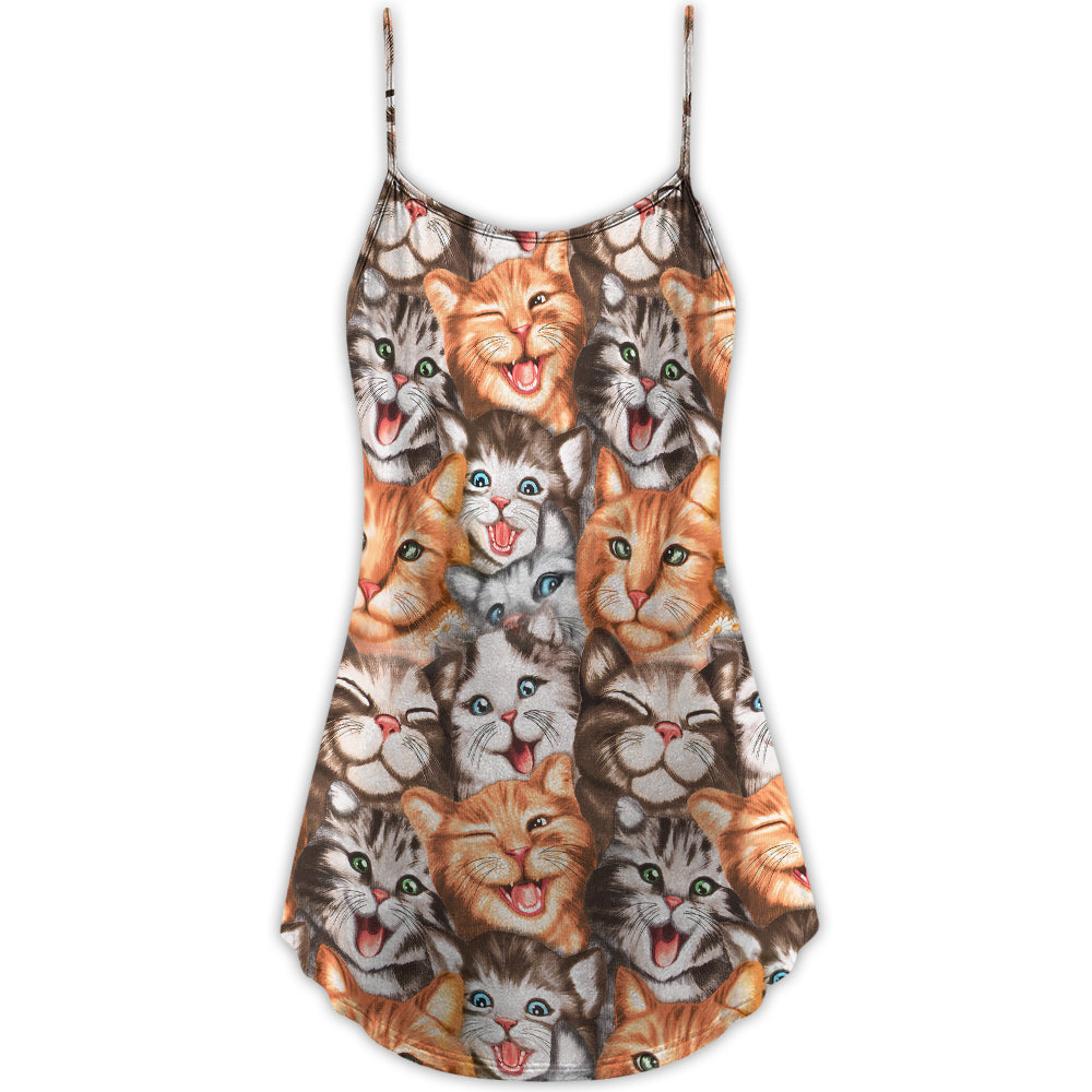Cute Funny Cat Happy Life – Women's Summer Sleeveless V-Neck Camisole Dress