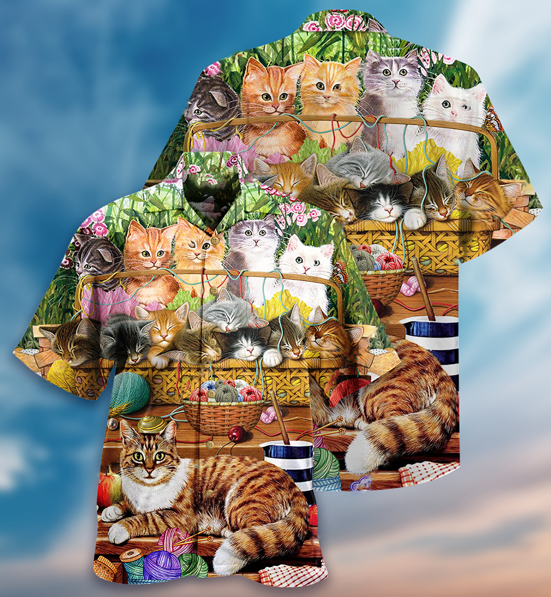 Cute Cat Love Wool Roll Vintage Style - Hawaiian Shirt