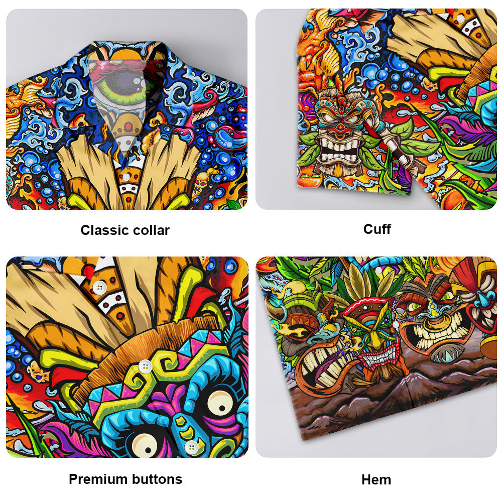 Aloha Tiki Mask Tribal Design – Hawaiian Shirt
