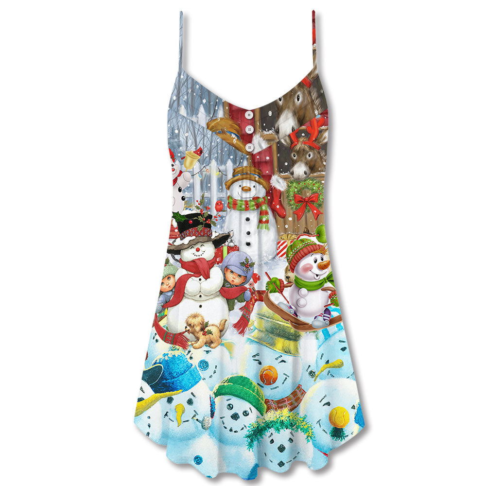 Snowman Happy Farm Holiday – Women's Summer Sleeveless V-Neck Camisole Dress