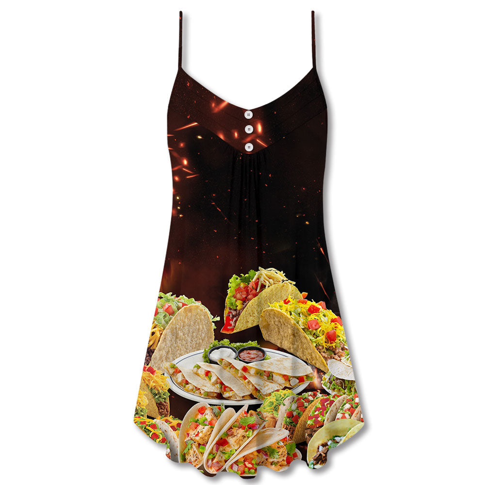 Tacos Fast Food Delicious – Women's Summer Sleeveless V-Neck Camisole Dress
