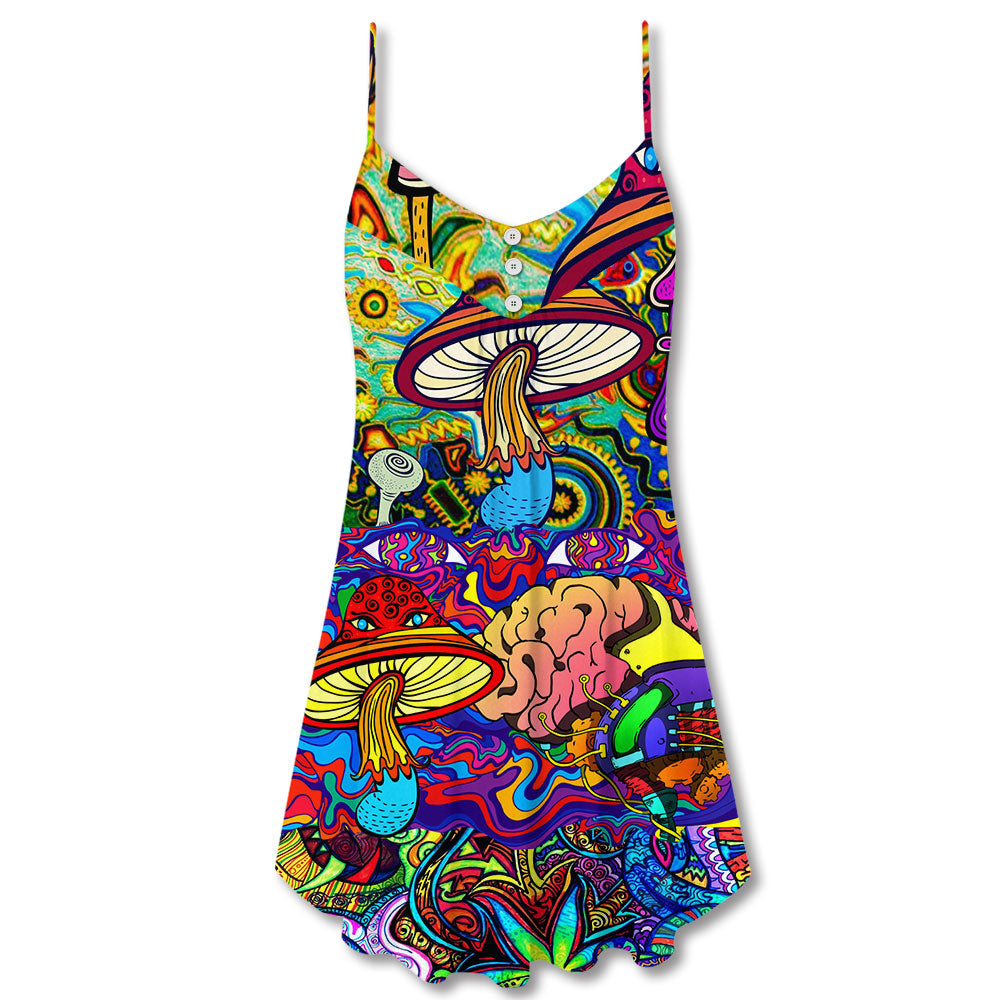 Hippie Mushroom Colorful Lover – Women's Summer Sleeveless V-Neck Camisole Dress
