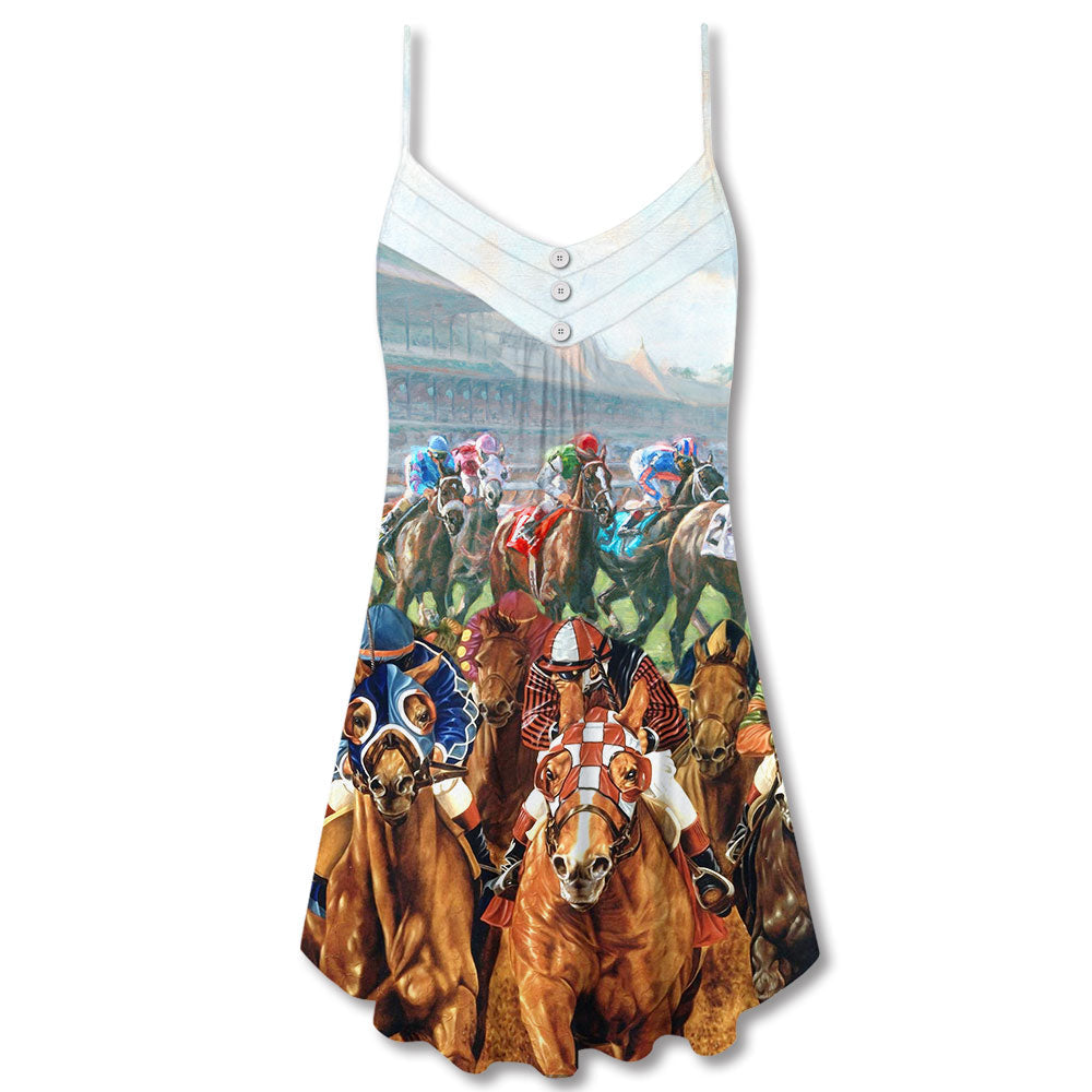 Horse Racing Wild Power – Women's Summer Sleeveless V-Neck Camisole Dress