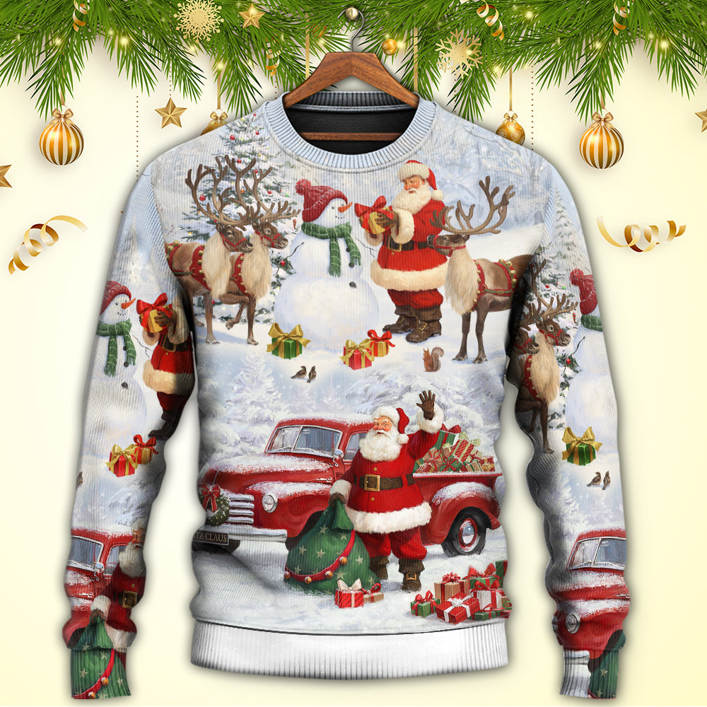 Christmas Santa Gift Snow Painting Art – Sweater - Ugly Christmas Sweater