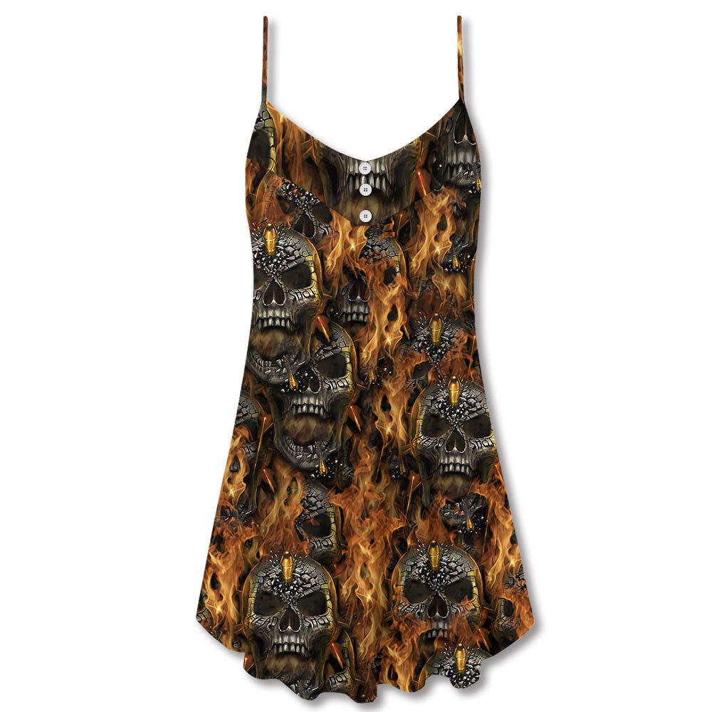 Skull Fire Bullet Style – Women's Summer Sleeveless V-Neck Camisole Dress