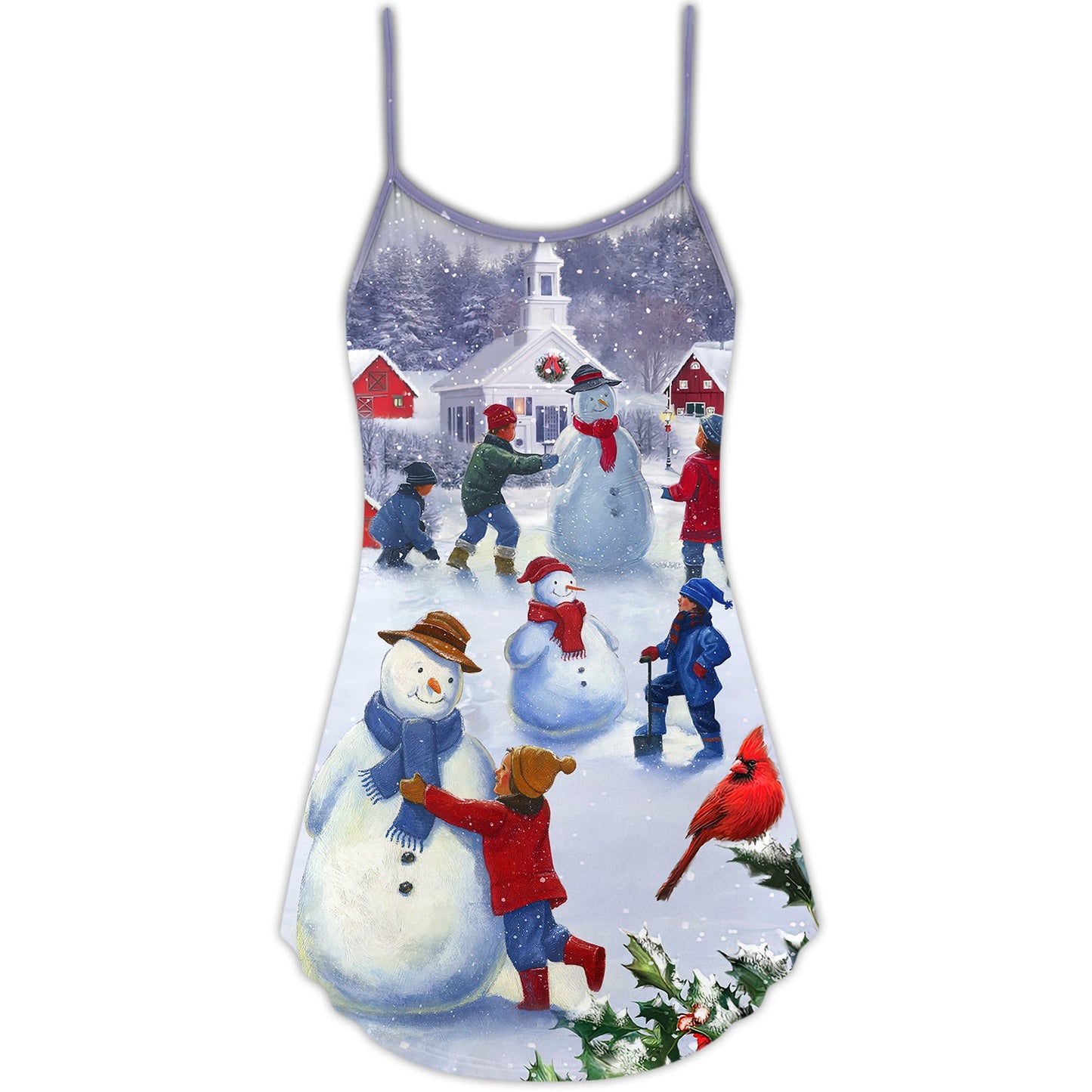 Children Snowman Christmas Town – Women's Summer Sleeveless V-Neck Camisole Dress