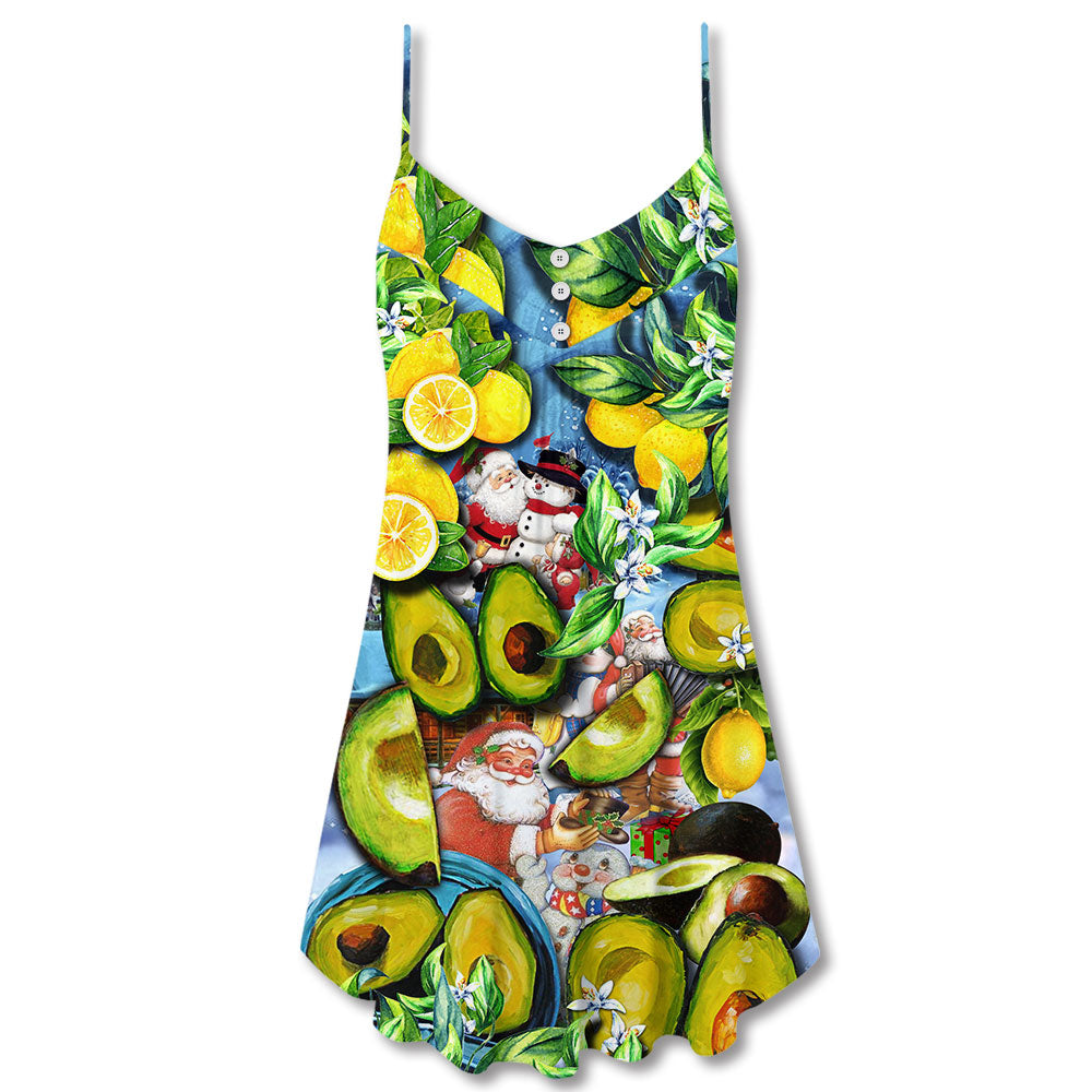 Avocado Santa Merry Christmas Snow – Women's Summer Sleeveless V-Neck Camisole Dress