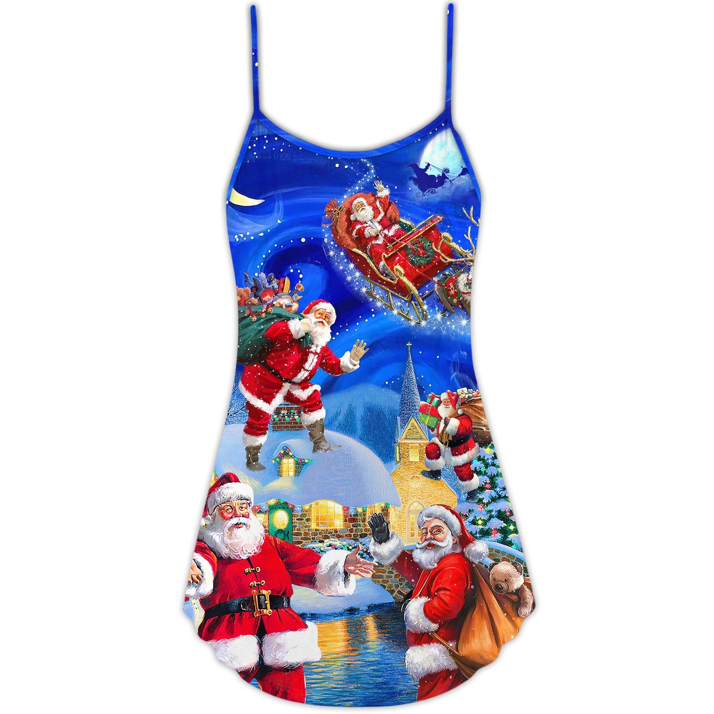 Santa Magic Night Town – Women's Summer Sleeveless V-Neck Camisole Dress