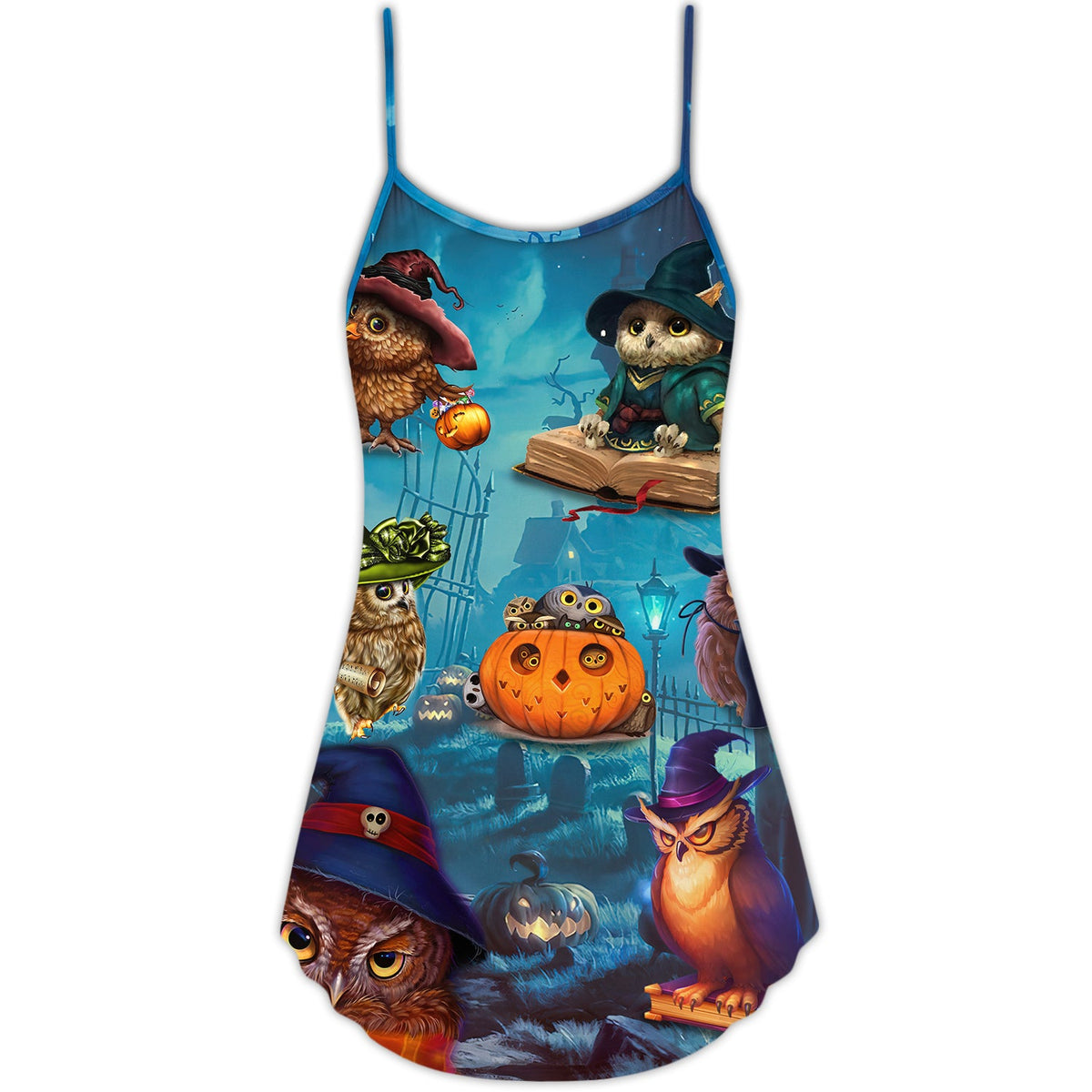 Halloween Owl Witch Sky Night – Women's Summer Sleeveless V-Neck Camisole Dress