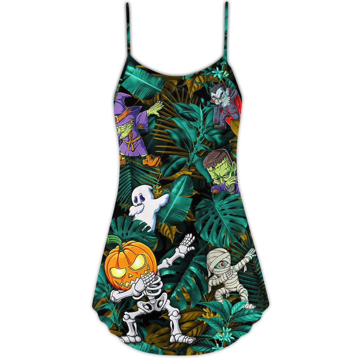 Halloween Dabbing Skeleton Zombie Style – Women's Summer Sleeveless V-Neck Camisole Dress