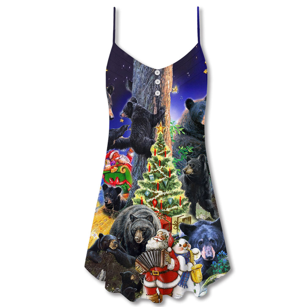 Bear Family Santa Merry Christmas – Women's Summer Sleeveless V-Neck Camisole Dress
