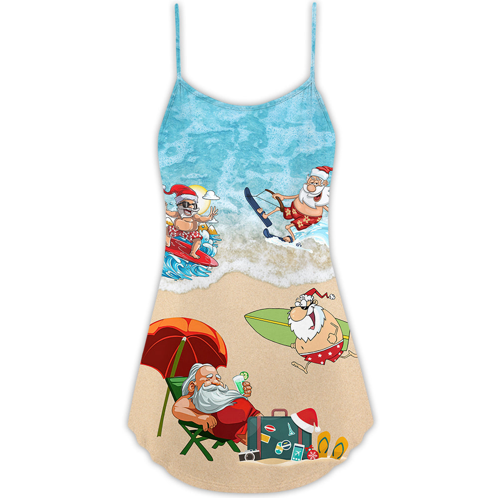 Christmas Santa At The Beach – Women's Summer Sleeveless V-Neck Camisole Dress