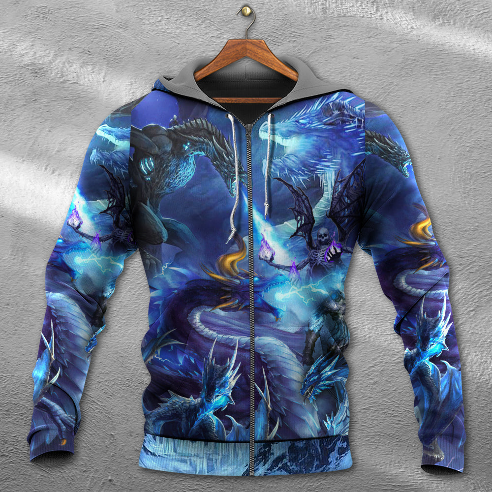 Blue Dragon Skull Lightning - 3D Hoodie