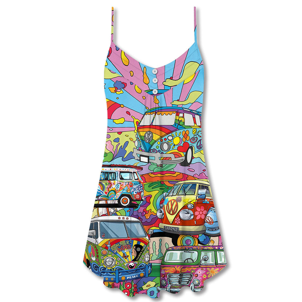 Hippie Van Colorful Peace Art – Women's Summer Sleeveless V-Neck Camisole Dress