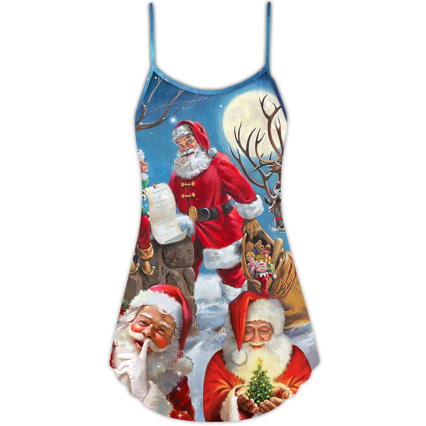 Funny Santa Elf Christmas Sky – Women's Summer Sleeveless V-Neck Camisole Dress