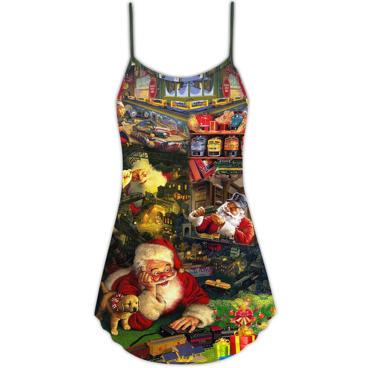 Santa Toy Train Factory Christmas – Women's Summer Sleeveless V-Neck Camisole Dress