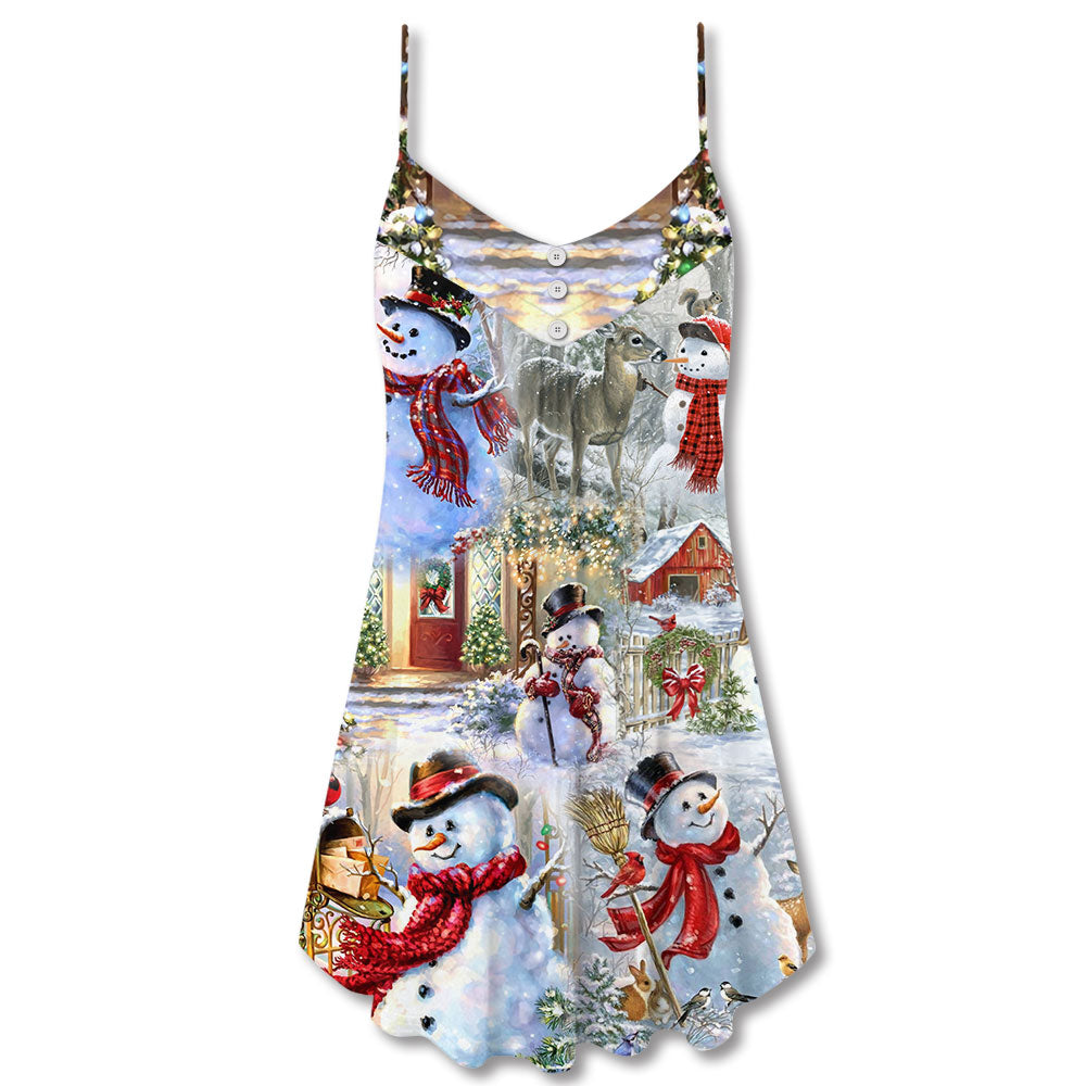 Snowman Merry Xmas – Women's Summer Sleeveless V-Neck Camisole Dress