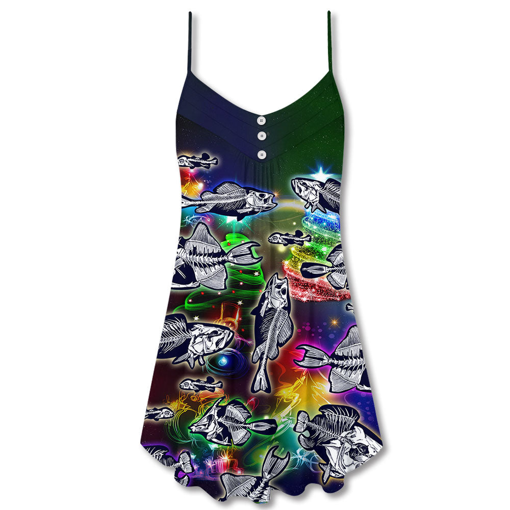 Fishing Merry Christmas Vibe – Women's Summer Sleeveless V-Neck Camisole Dress
