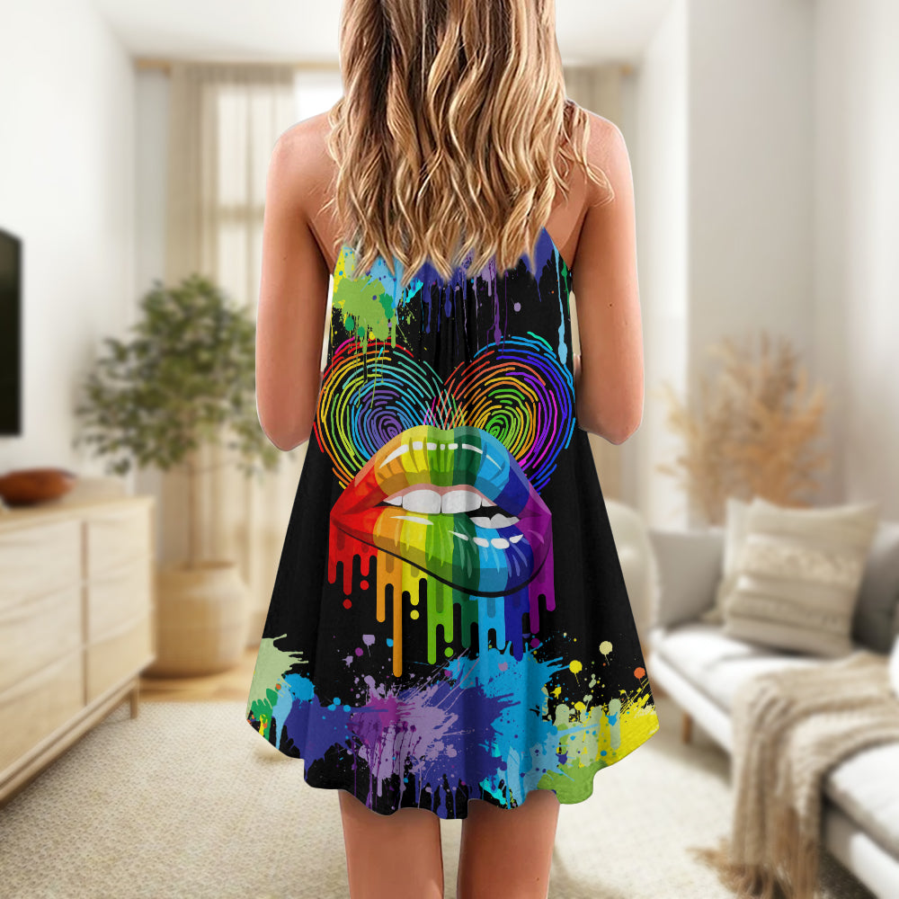 Pride Lips Color Of Happiness – Women's Summer Sleeveless V-Neck Camisole Dress