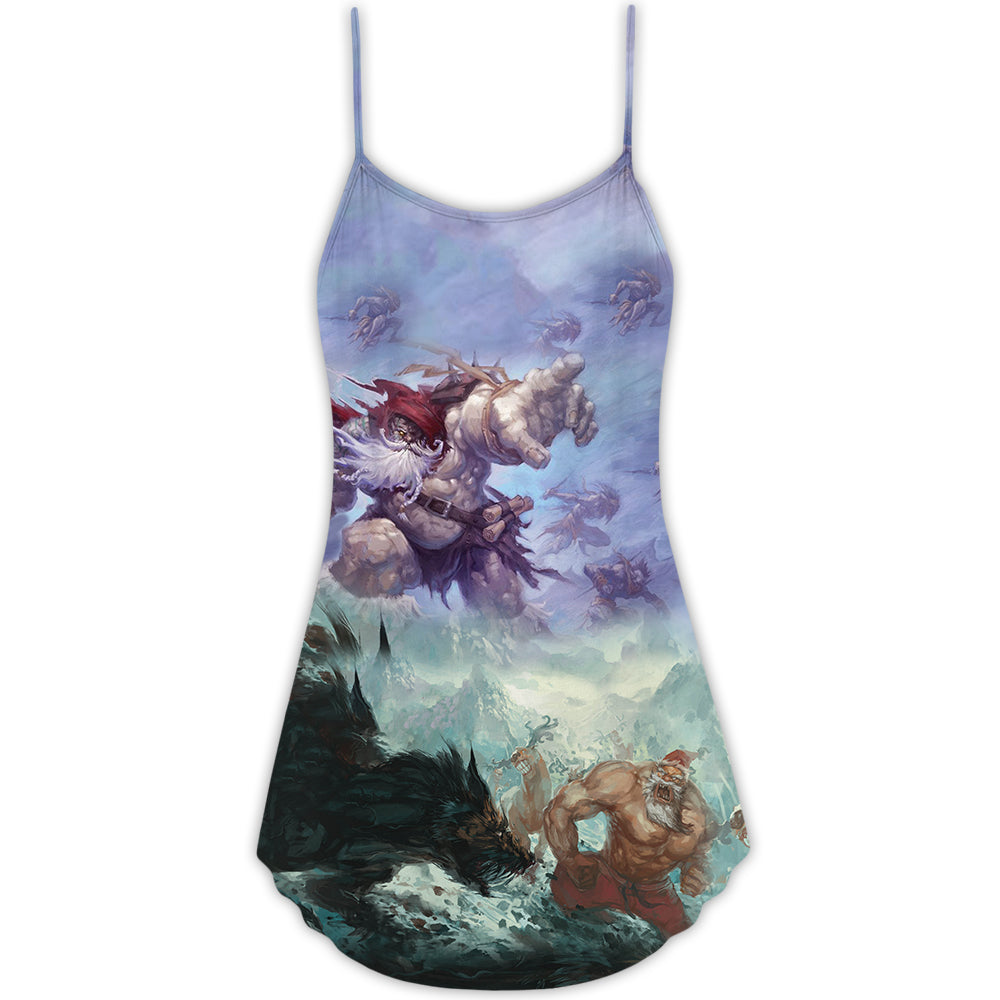 Christmas Santa Dark Battle Theme – Women's Summer Sleeveless V-Neck Camisole Dress