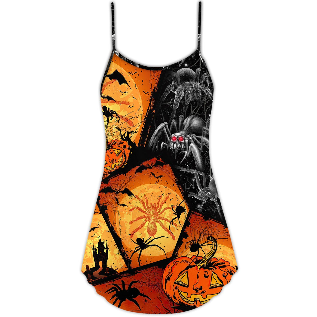 Halloween Spider Pumpkin Night – Women's Summer Sleeveless V-Neck Camisole Dress