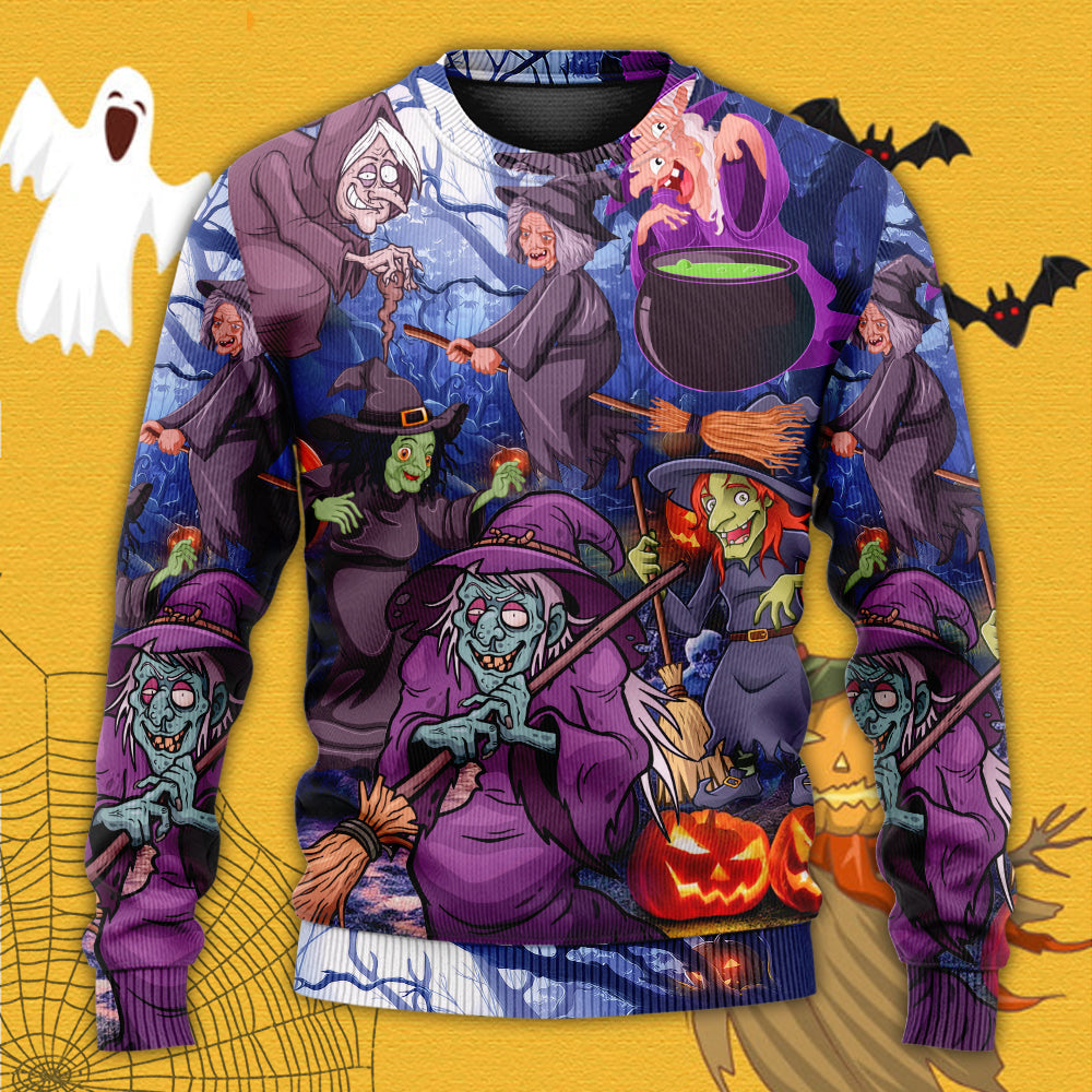 Halloween Funny Witch Pumpkin Magic Forest – Sweater - Ugly Christmas Sweater