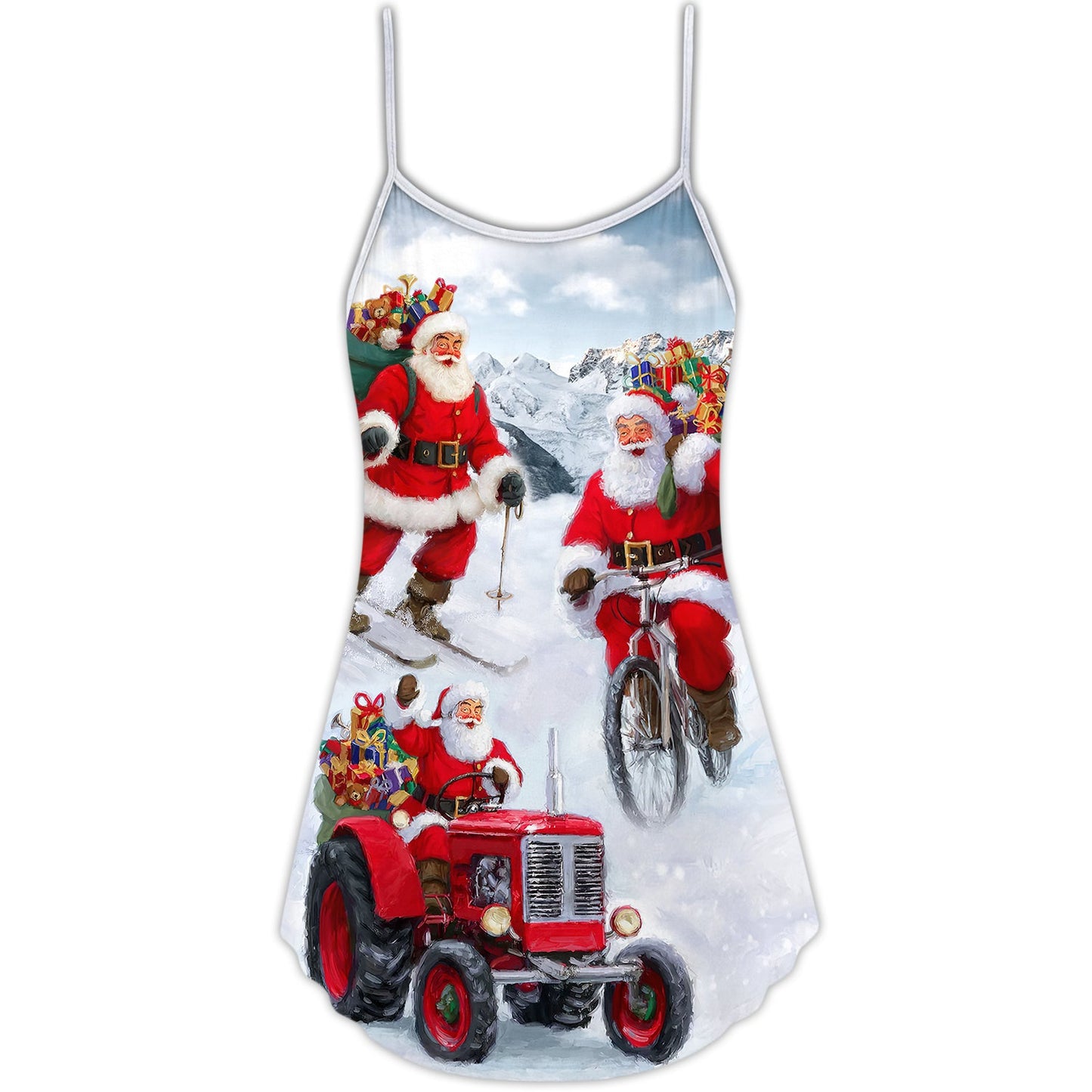 Holiday Fun With Santa – Women's Summer Sleeveless V-Neck Camisole Dress