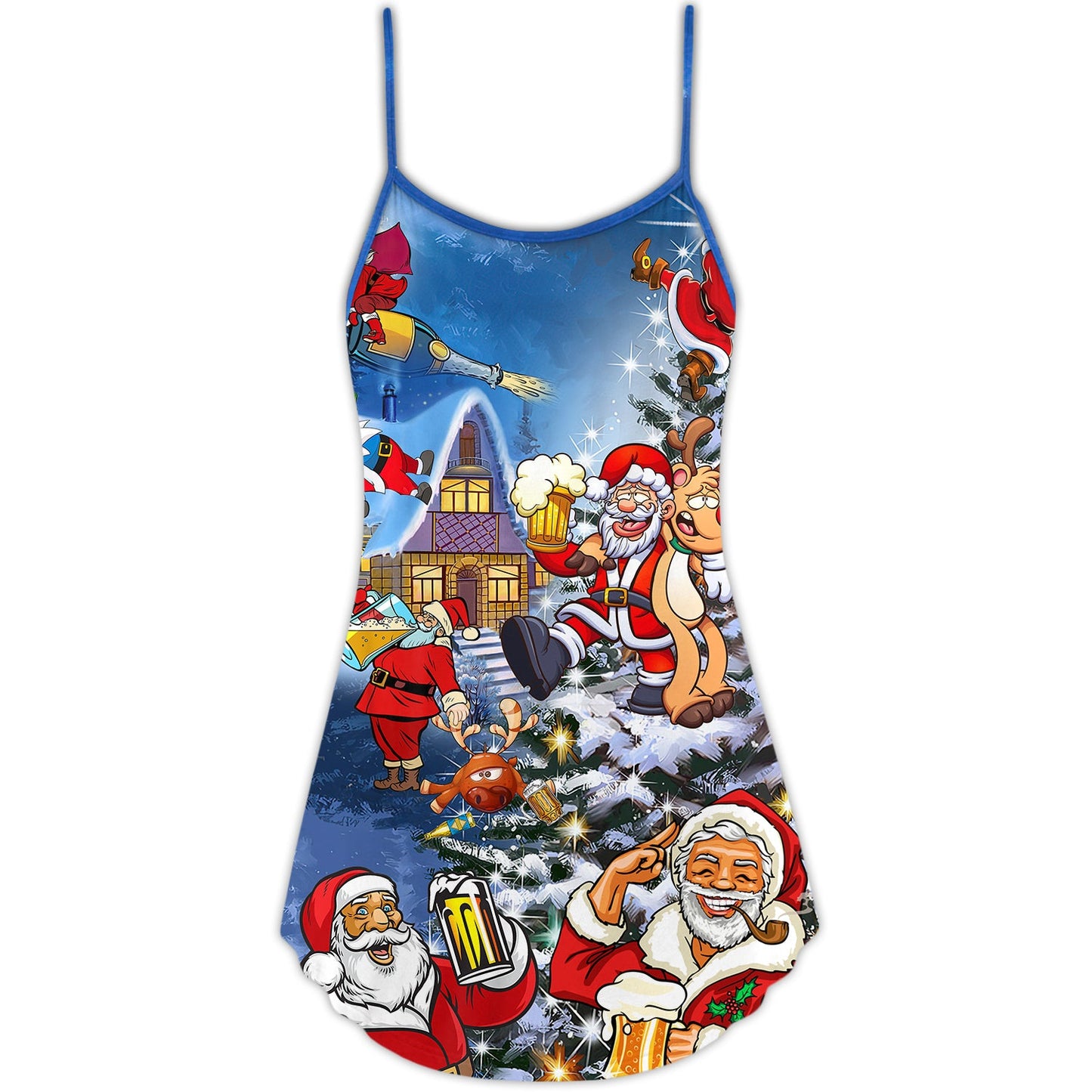 Santa Drinking Beer Funny – Women's Summer Sleeveless V-Neck Camisole Dress
