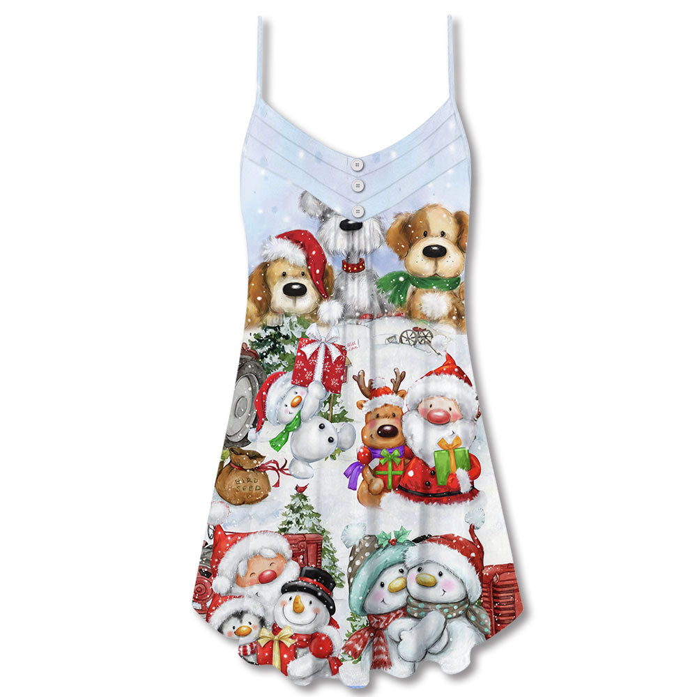 Santa And Snowman Happy Together – Women's Summer Sleeveless V-Neck Camisole Dress