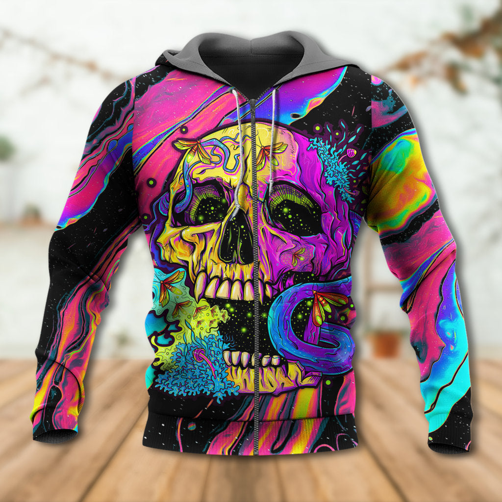 Skull And Moth Night Butterfly Neon Art – 3D Hoodie