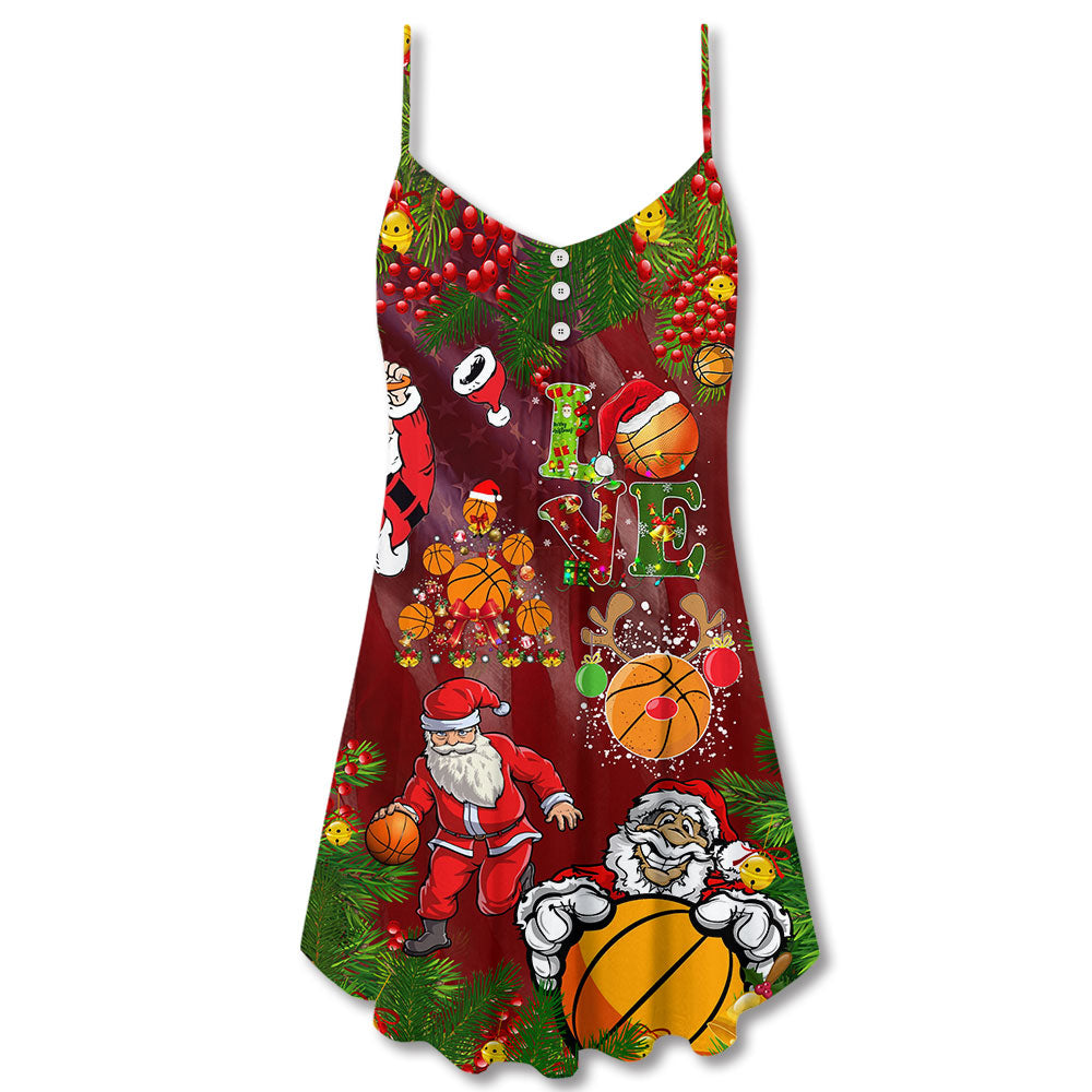 Santa Love Basketball Merry Christmas – Women's Summer Sleeveless V-Neck Camisole Dress