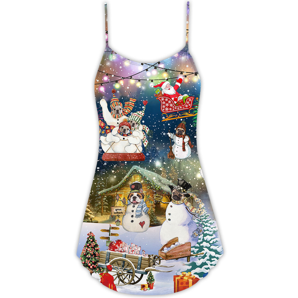Dogs Snowy Night Merry Christmas – Women's Summer Sleeveless V-Neck Camisole Dress
